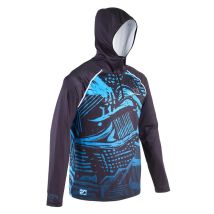 Tee Shirt Manches Longues Homme Garbolino Uv Protect 80's Avec Capuche - Noir/bleu Xxxl - Pêcheur.com
