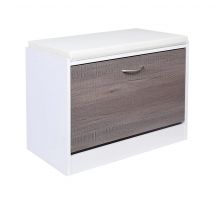 Scarpiera Panca 1 Anta Tripla Profondita con Seduta in Eco Pelle Grigio 60x30x48