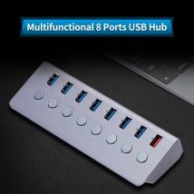 Multifunctional 8 Ports USB Hub USB Extension Converter with 7 USB3.0 Expansion Ports 1 Charging Port Independent Switches US Plug