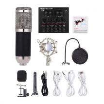 External Audio Mixing Sound Card USB Audio Interface with Multiple Sound Effects Built-in Rechargeable Battery +  Professional Studio Broadcasting Recording Condenser Microphone Mic Kit Set