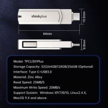 Lenovo thinkplus TPCU301Plus U Disk 128GB USB3.0+Type-C Port Recognition USB Flash Drive Thumb Drive Support Tablet Mobile Phone Computer Laptop MacOS System