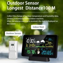 7.5-Inch Color Screen Weather Station Rain Gauge Indoor And Outdoor Temperature And Humidity Meter Weather Station With Moon Phase Display, Atmospheric Pressure Display, Rain Detection, Dual Alarm Clock, Airwave Time Auto-Calibration Function (WWVB DCF MSF, with DST function) EU Plug 5065R