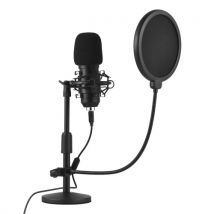 USB Microphone Gaming Mic Kit Cardioid Condenser Podcast Microphone with Desktop Stand Shock Mount Spray Prevention Filter Net