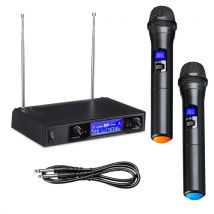 Karaoke Microphones UHF Professional 2 CH Cordless Dual Handheld Microphone Digital LCD Display Mic System
