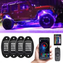 RGB LED Rock Lights Multicolor LED Lights Waterproof with APP BT 24 Key Controller Music Function for SUV ATV UTV