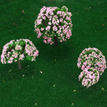 4 Pieces Plastic Model Trees Train Layout Garden Scenery White and Pink Flower Trees Diorama Miniature Pink