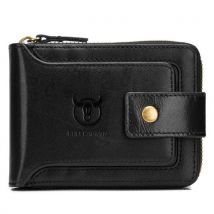 Genuine Leather Bifold Zipper Wallet for Men RFID Safe Travel Purse Pouch