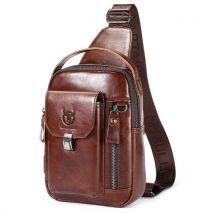 BULLCAPTAIN Genuine Leather Sling Bag for Men and Women Crossbody Shoulder Chest Day Pack Outdoor Travel Camping Daypack Leather Backpack for Men