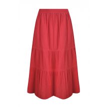Weird Fish Lathika Organic Cotton Tiered Midi Skirt Crimson Size 12