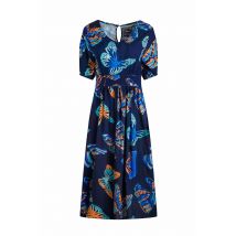 Weird Fish Dilsha LivaEco™ Printed Viscose Midi Dress Dark Blue Size 8