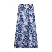 Weird Fish Harini Organic Cotton Double Cloth Printed Midi Skirt Estate blue Size 10