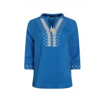 Weird Fish Adalia Organic Cotton Embroidered Double Cloth Blouse Adriatic Blue Size 10