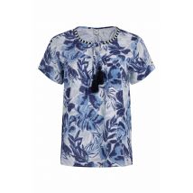 Weird Fish Sofia Organic Cotton Printed Double Cloth Blouse Estate blue Size 18