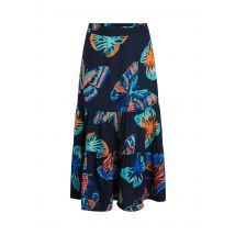 Weird Fish Cassis Lenzing EcoVero™ Printed Viscose Tiered Skirt  Dark Blue Size 16