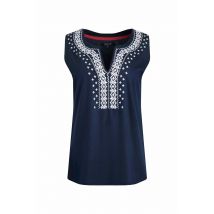 Weird Fish Tirtha Organic Cotton Embroidered Jersey Vest Navy Size 8