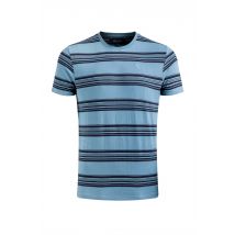 Weird Fish Xavier Eco Crepe Stripe T-Shirt Denim Blue Size 2XL