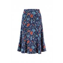 Weird Fish Lorient Printed Jersey Godet Midi Skirt Navy Blue Size 12