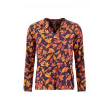 Weird Fish Brooke Organic Cotton Printed V Neck Jersey Top Night Blue Size 16