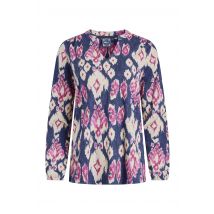 Weird Fish Brooke Organic Cotton Printed V Neck Jersey Top Petrol Blue Size 14