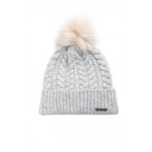 Weird Fish Allerton Cable Knit Bobble Hat Light Grey Size ONE