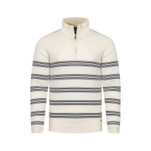Weird Fish Gunnar 1/4 Zip Fine Knit Stripe Jumper Light Cream Size 2XL