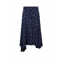 Weird Fish Florino Printed Asymmetric Slit Skirt Navy Blue Size 10