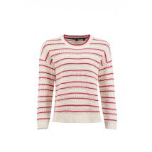 Weird Fish Liah Pointelle Striped Crew Neck Jumper Deep Pink Size 18