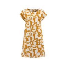 Weird Fish Orlando Printed Linen Rich Shift Dress Ochre Size 10
