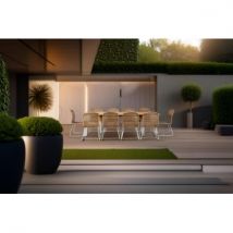 Kiefergarden - Muebles de Jardín Comedor compuesto por 10 sillas individuales y 1 mesa alta extensible. Ratán sintético Beige y acero blanco