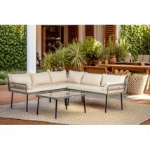Kiefergarden - Conjunto esquinero de 5 plazas hecho con ratán sintético trenzado en forma de cuerda natural. Modelo Verona Color marrón natural