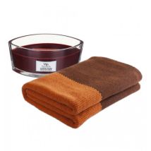 KlipShop Natural Style Blanket and Woodwick Candle Set in a Gift Box Elderberry Bourbon