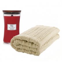KlipShop Classic Style Blanket and Woodwick Candle Set in a Gift Box Pomegranate