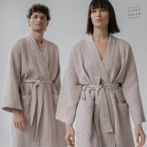 Linen Tales Powder Linen & Cotton Honeycomb Waffle Bathrobe S-M