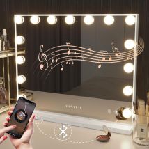 VANITII Mary Hollywood Bluetooth Vanity Makeup Mirror 15 Dimmable LED Bulbs - Metal White