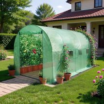 BIRCHTREE Galvanised Frame Polytunnel Greenhouse  - Green / 4M (L) x 2M (W) x 2M (H) / 25MM Gauge Steel Frame