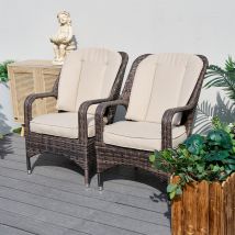 Deep-Seating Outdoor Lounge Chairs with Curved or Straight Arms Aluminum Wicke - Brown
