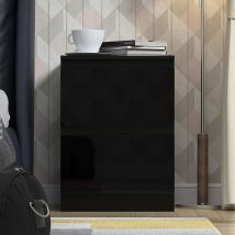 2 Drawer High Gloss Deep Drawer Bedside Table Nightstand - Black Gloss