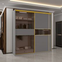 Modern Glass Door Sliding Wardrobe - Grey