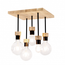 Suspension industrielle Design CHANDELLE 5xE27 - chêne huilé / noir