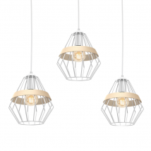 Suspension CLIFF 3 cages forme diamant métallique blanc et bois E27 Bohème
