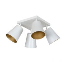 Plafonnier Design Prism Métal 4 lampes Spots Blanches et Dorées Style Moderne