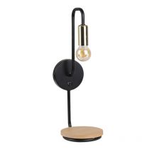 Applique murale industrielle murale avec étagère et interrupteur BIPI E14 - noir / or / bois design