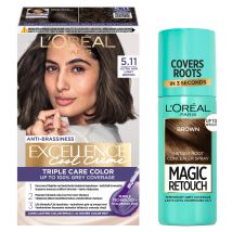 L&#039;Or&eacute;al Paris Excellence Creme Hair Color 5.11 Ultra Ash Light Brown &amp; Magic Retouch Brown Instant Root Concealer Spray 1 pcs + 75 ml
