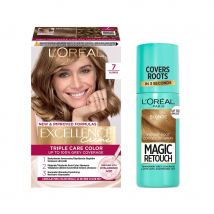 L&#039;Or&eacute;al Paris Excellence Creme Hair Color 7 Darkest Blond &amp; Magic Retouch Root Concealer Spray 5 Blonde 1 pcs + 75 ml