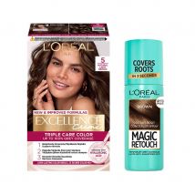 L&#039;Or&eacute;al Paris Excellence Creme Hair Color 5 Natural Light Brown &amp; Magic Retouch Brown Instant Root Concealer Spray 1 pcs + 75 ml