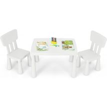 Set Tavolo e Sedie per Bambini 1-7 Anni, 2 Sedie Ergonomiche con Schienale, Materiale PP Atossico e Inodore, Angoli Arrotondati, Adatto per Giocare, Disegnare e Leggere, Portata 50kg (Bianco)