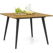 Tavolo da Giardino in Legno di Acacia, Tavolo Rettangolare con Struttura in Acciaio e Foro per Ombrellone, Tavolo da Pranzo Giardino Ideale per Giardino Cortile Balcone (107 x 107 cm)