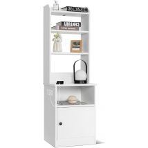 Comodino a 6 Livelli in Legno, Comodino con Prese e USB, Mobiletto Multiuso con Ripiani Regolabili, Ideale per Camera da Letto Soggiorno Studio, 45 x 35,5 x 140,5 cm, Bianco