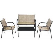 Set da Giardino con 4 Pezzi, Set da Giardino per Chiacchierare, Sedie da Giardino con Tavolino in Vetro, con Struttura Resistente in Ferro, Tessuto a Rete Traspirante (Marrone)