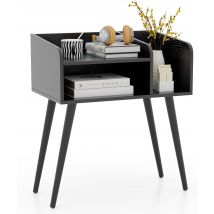 Comodino 50 x 32 x 58cm, Tavolino Moderno con Mensole Aperte, Gambe in Metallo e Poggiapiedi Regolabili, Comò Ideale per Soggiorno e Camera da Letto (Nero,1)